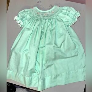 Mint Green with smock and pink roses dress